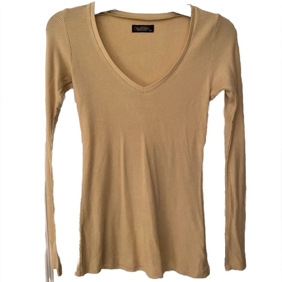 Lauren Moshi Tops - Lauren Moshi Limited Quantity V Neck Tan Long Sleeve Size XS
